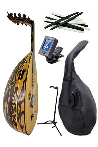 bademüzik Kaplan Ağacı Tekne Profesyonel Ud Kanada Kapak – Set Halinde (Kılıf, Akort Cihazı, Sehpa, Mızrap)