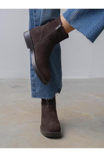 ECENİN BUTİĞİ Esven Kahve Süet Hakiki Deri Kadın Bot