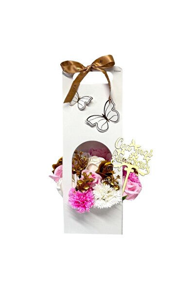 velve Aranjament floral Butterfly, cu trandafiri si garoafe din sapun, cu top...