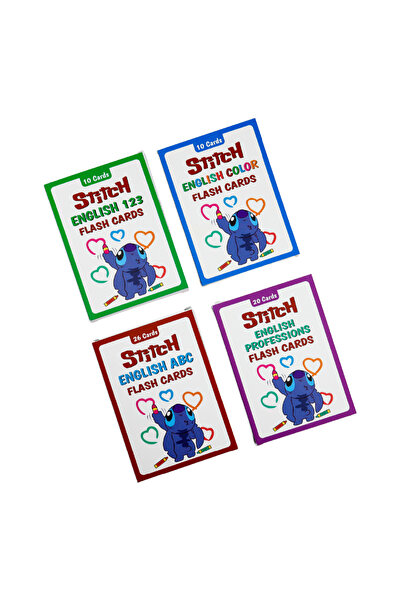 repro design Stitch 4’lü İngilizce Flash Kart Seti (ABC, 123, Renkler, Meslek...