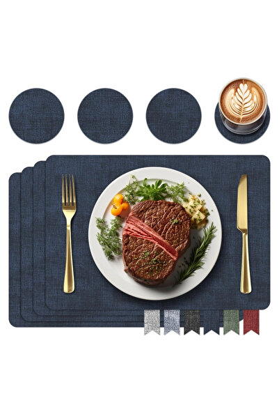 OEM Suport pentru farfurii și pahare din piele PU gri închis, set de 4 și 4 piese