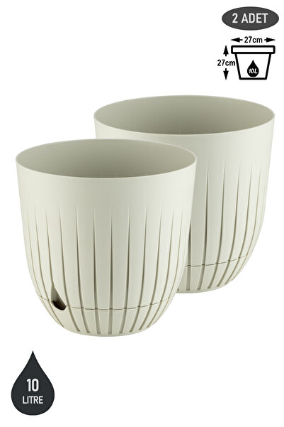 ToXA 2 Adet Çizgi Saksı 10 Litre Plastik Delikli Tabaklı Çiçek Saksısı