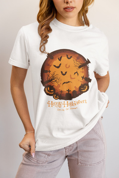 MAGORS Halloween Cemetary Printed Standard Fit Cotton Women's T-Shirt with a Circular Neckline