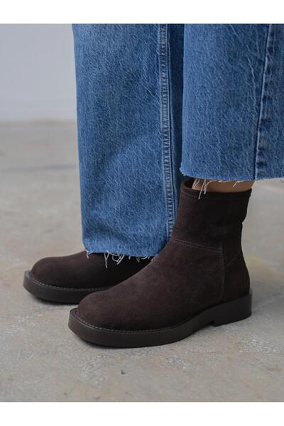 ECENİN BUTİĞİ Esven Kahve Süet Hakiki Deri Kadın Bot