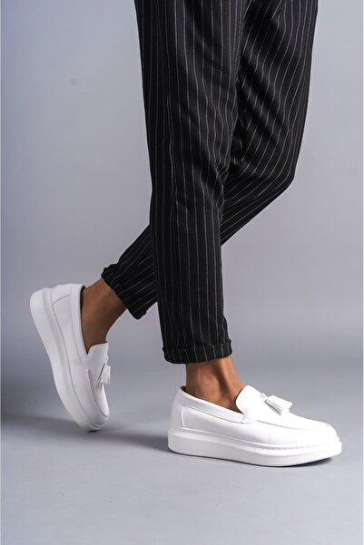 Zapatos SLW154 Blaze Bağcıksız Püsküllü Cilt Erkek Günlük Spor Klasik Ayakkabı CBT - Beyaz