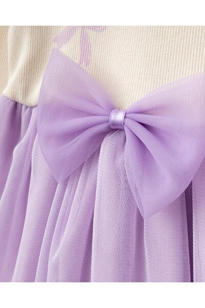 Magu Baby Girl Cotton Lilac Tulle Bow Dress - Long Sleeve Ribana