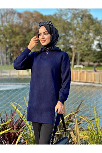 Nergis Neva Butik New Season Collar Zippered Knitwear Tunic