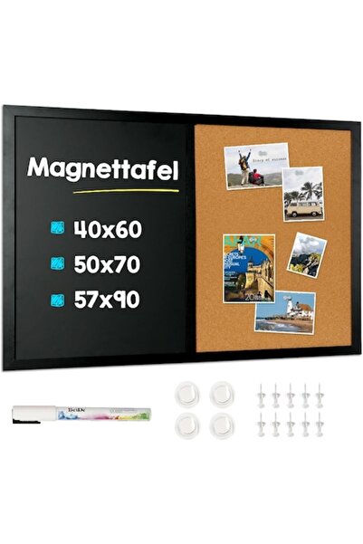 QUEENLINK Tablă Navaris 3 în 1, 10 pini negri, 4 magneți, 60 x 40 cm