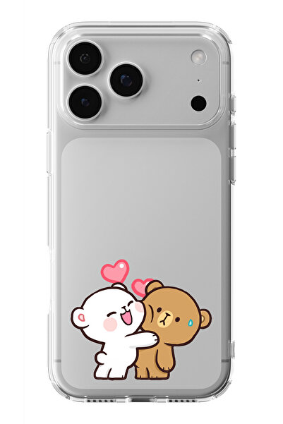 moonset Iphone 17 Pro Uyumlu Sevimli Ayıcıklar Tasarımlı Baskılı Şeffaf Telef...