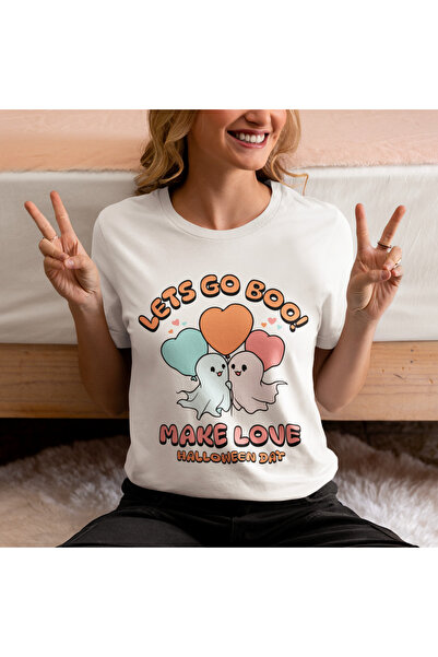 MAGORS تي شيرت نسائي قطني برقبة دائرية مطبوع عليه عبارة HALLOWEEN LET'S GO BOO