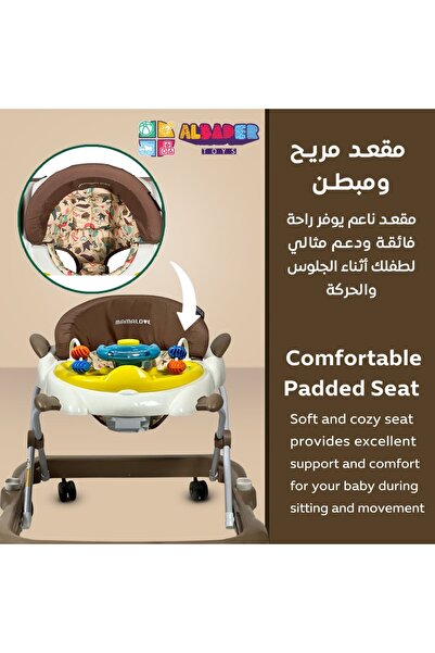 ALBADER Baby Walker for Newborns with Removable Play Table, Foldable 8-Wheel with Safety Brakes, MAMALOVE