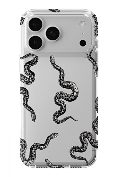 moonset Iphone 17 PRO MAX Uyumlu Yılan Tasarımlı Baskılı Şeffaf Telefon Kılıfı