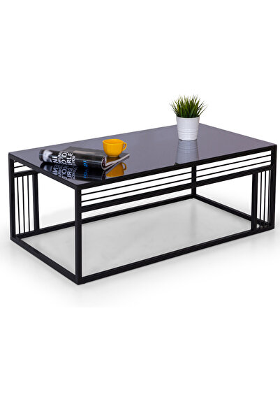 Mobievim Milano Siyah Metal Ayaklı Füme Aynalı Orta Sehpa – Modern Dikdörtgen...