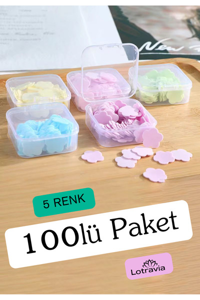 Lotravia 5 Paket 100 Yaprak Eriyen Mini Kağıt Sabun | Çocuk, Okul, Kamp İçin