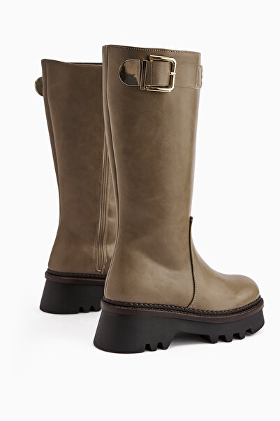 Limoya Hely Mink Buckle Detailed High-Sole Women's Boots