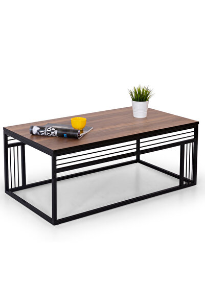Mobievim Milano Siyah Metal Ayaklı Ceviz Üst Tablalı Orta Sehpa – Modern Dikd...