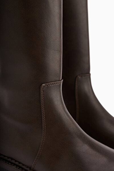 Limoya Hely Brown Buckle Detailed High-Sole Women's Boots