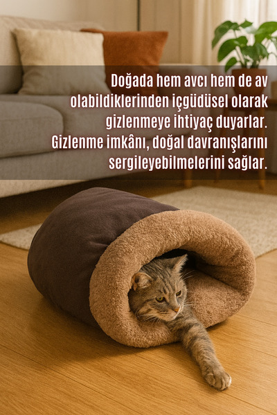 pawdaz Mağara (45x40cm) - Modern kedi/köpek mağara yatak, Saklanma alanı, Sakinleştirici, Konforlu