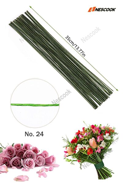 Neskuk 20'li Paket Çiçek Teli 24 Ayar El Sanatları Tel Çiçekçi Tel Saplar , Çiçek Aranjmanı Malzemeleri