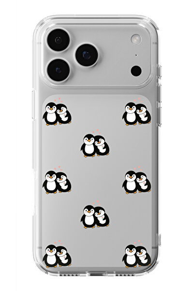 moonset Iphone 17 PRO MAX Uyumlu Penguenler Tasarımlı Baskılı Şeffaf Telefon ...