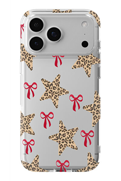 moonset Iphone 17 Pro Uyumlu Yıldız ve Fiyonk Tasarımlı Baskılı Şeffaf Telefo...