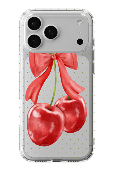 moonset Iphone 17 PRO MAX Uyumlu Kiraz Tasarımlı Baskılı Şeffaf Telefon Kılıfı