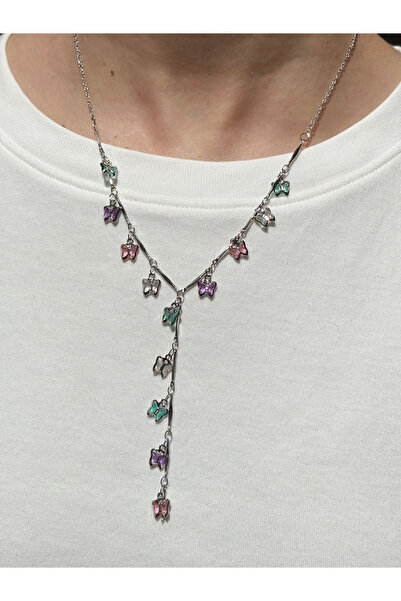 Eylülün Takısı Women's Silver Color Butterfly Model Y Necklace