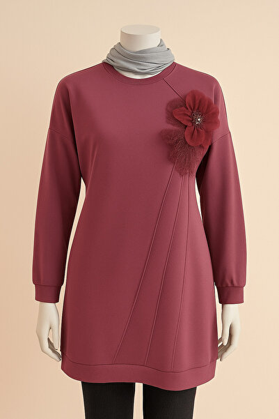 Gündoğan Yumuşak Pamuklu Gül Detaylı Zarif Tunik