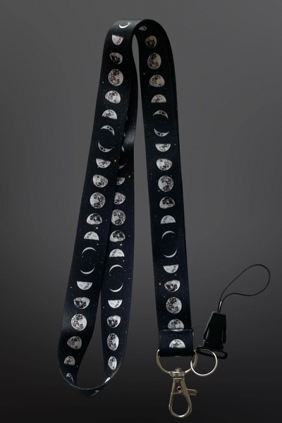 StormiStoretr Siyah Ay Evreleri Desenli Boyun ipi Kart Tutucu Boyun Askısı