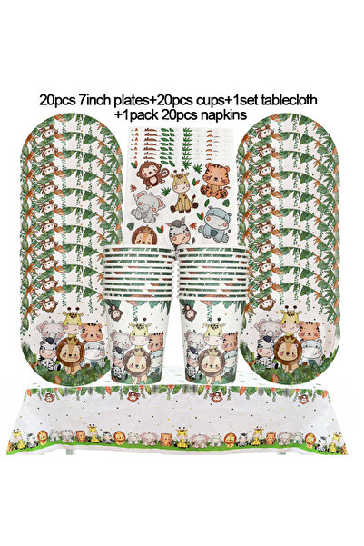 Choice طقم أدوات مائدة للحفلات للاستخدام مرة واحدة، بتصميم حيوانات الغابة، من...