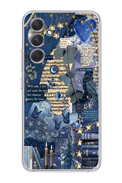 moonset Samsung Galaxy S25 FE Uyumlu Kolaj Tasarımlı Baskılı Şeffaf Telefon K...