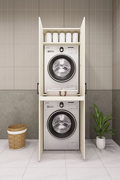 DEMİRBAL MOBİLYA Mdf Çamaşır Makinesi ve Kurutma Makinesi Dolabı 210 Kapaklı