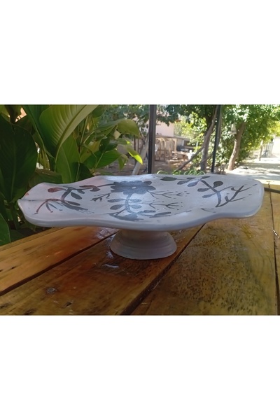 Comlekevi toprak saksı Ayaklı el yapımı motifli toprak meyvelik