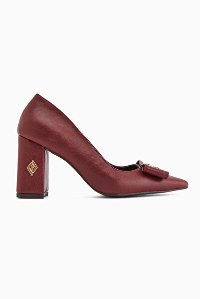 Limoya Melly Burgundy Buckled Thick Heeled Women's Shoes