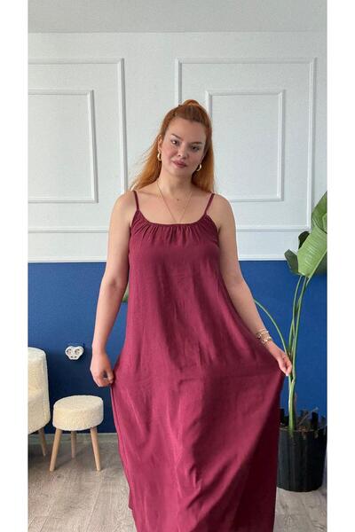 Butik bordo ipli uzun elbise