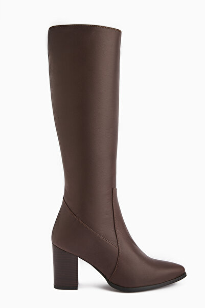 Limoya Γυναικείες μπότες Vilda από γνήσιο δέρμα καφέ με μυτερή μύτη