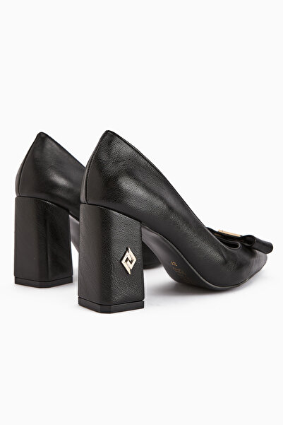 Limoya Melly Black Buckle Thick Heeled Women's Shoes