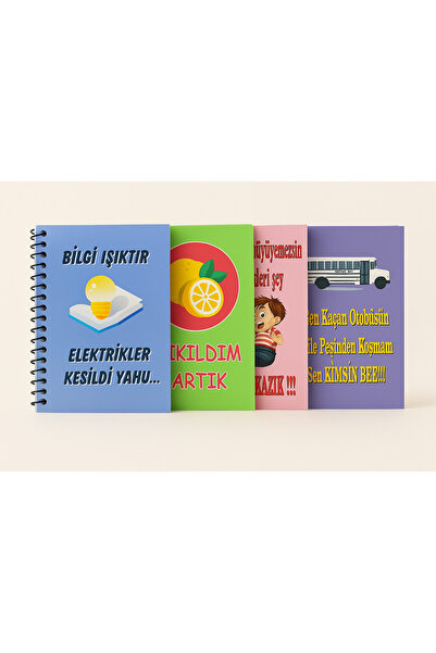 Janissary 4 Adet Çizgili Not Defteri Seti 50 Sayfa, Hediyelik Defter, Cep Boy