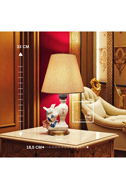 77 Pratt Porselen Kuş Figürlü Abajur, 33 cm Masa Lambası, Lüks Dekoratif Aydı...