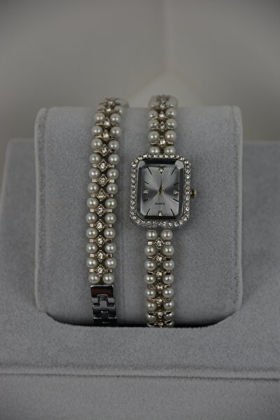 Mazzy İncili Taşlı Kadın Bileklik Saat – Gümüş Renk | İki Tur Dolamalı Zarif ...