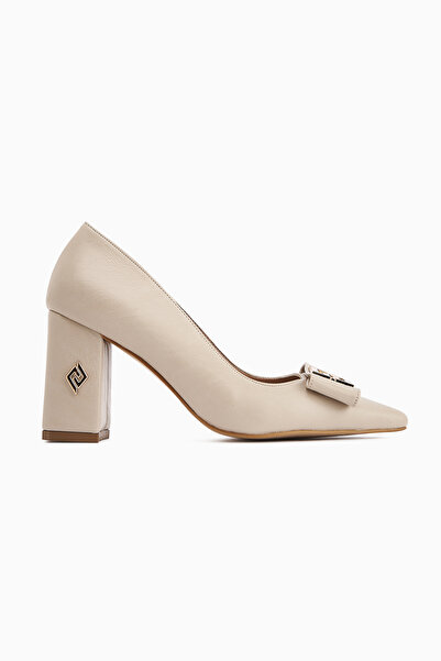 Limoya Melly Beige Buckle Thick Heeled Women's Shoes