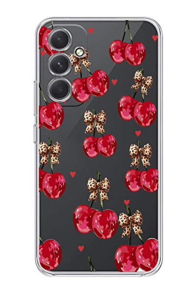 moonset Samsung Galaxy S25 FE Uyumlu Kiraz Tasarımlı Baskılı Şeffaf Telefon K...