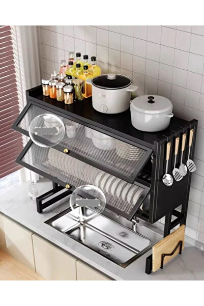 Un منظم فوق المغسلة بطبقتين وأبواب حماية، يخلي مطبخك أنيق ومرتب ويوفر لك كل المساحة اللي تحتاجها!