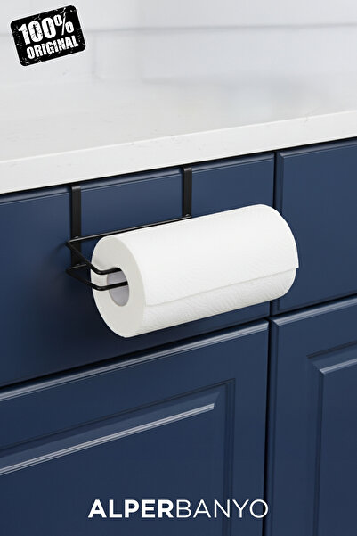 Alper Banyo Siyah Modern Dolap Kapağı ve Raf Altı Kağıt Havluluk Mutfak Organizeri | Delmeden, Kolay Montaj