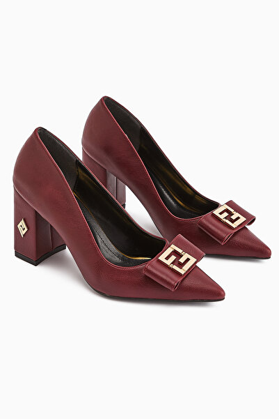 Limoya Melly Burgundy Buckled Thick Heeled Women's Shoes