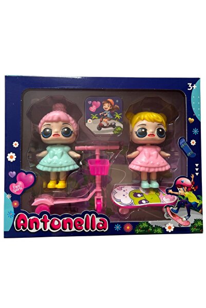 mavi su dünyası Antonella İkili Set- Paten Kayan ve Scooter Süren Bebekler Seti
