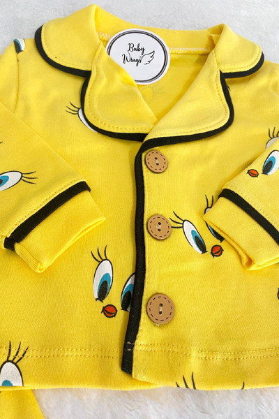 Baby Wings Kız Erkek Unisex Lüx Alt-Üst 2 Parça Desenleri Canlı Pamuklu Pijama Takımı