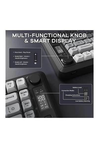 Hietech Kablosuz Gaming Oyuncu Klavyesi Freewolf M75 BT+2.4Ghz Oled TFT Ekranlı Membran Reinbow Aydınlatmalı