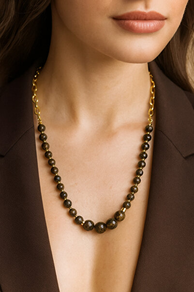 Solare Accessories Doğal Brozik Taşlı ve Altın Kaplama Ara Aparatlı Kolye