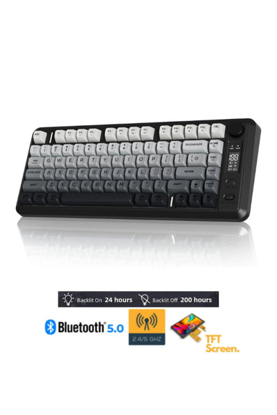 Hietech Kablosuz Gaming Oyuncu Klavyesi Freewolf M75 BT+2.4Ghz Oled TFT Ekranlı Membran Reinbow Aydınlatmalı